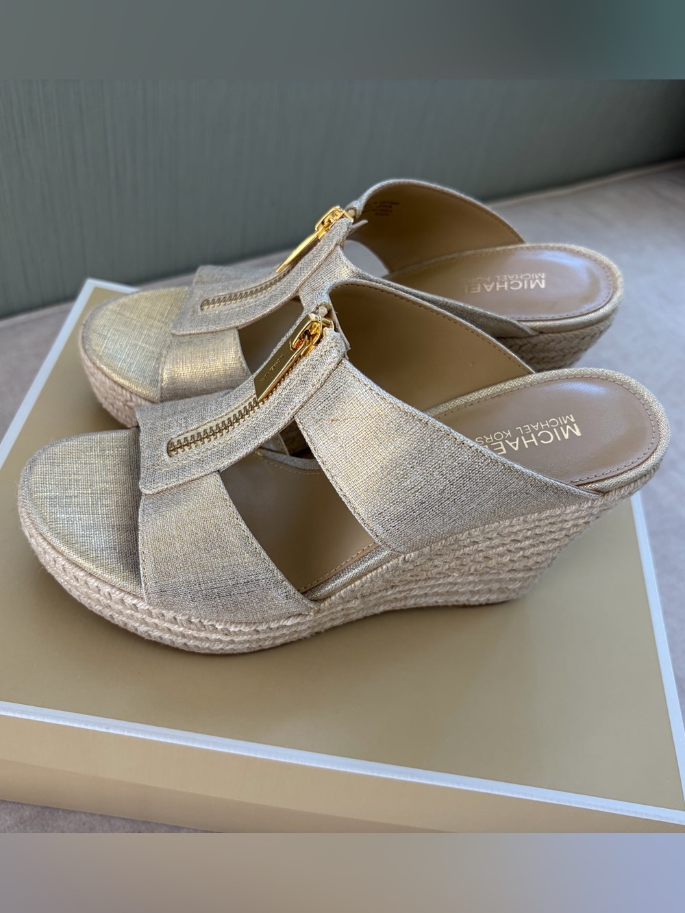 Michael Kors Bradley Mule Gold Platform Wedge Sandals, Size 5.5M, New - Picture 3 of 7